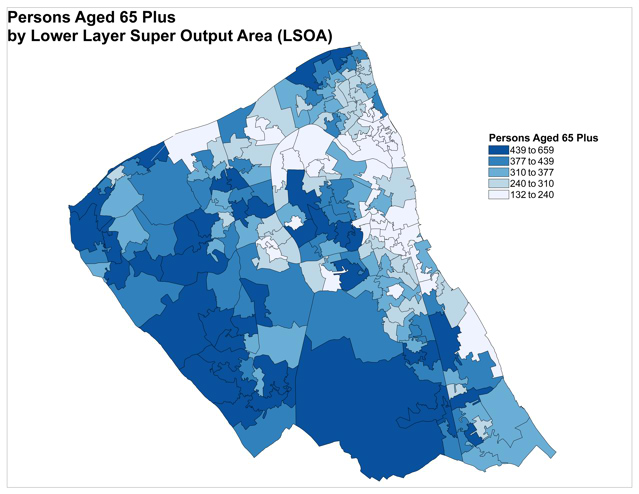 Wirral population, all persons, aged 65 and older, by lower super output area